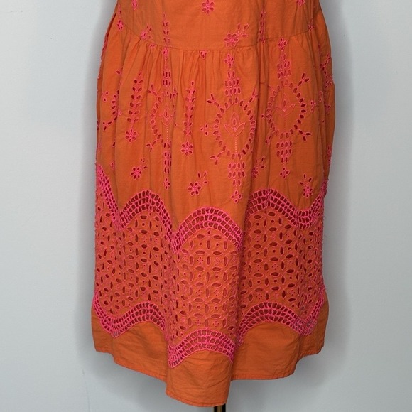 Dixie Italy Orange Eyelet Embroidered Dress Ruffle Sleeve Womens Size Medium - Picture 6 of 9